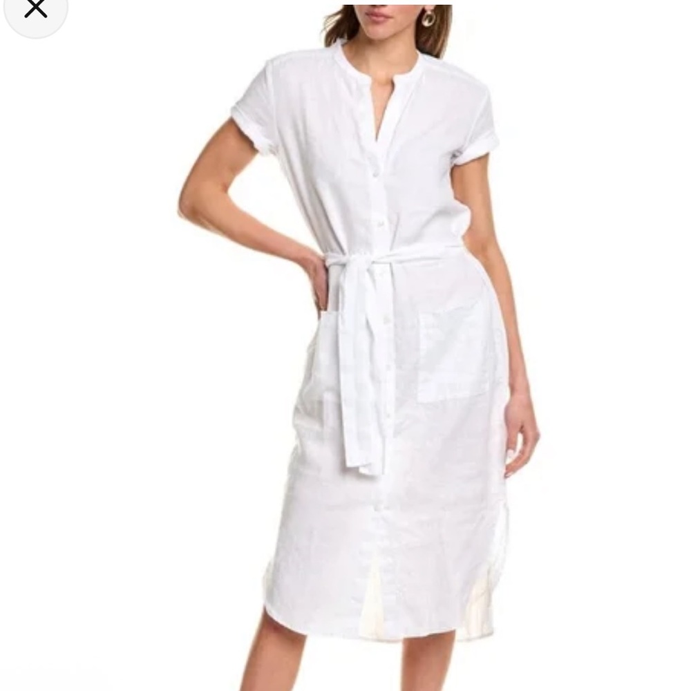 James Perse White Linen Button Up Midi Dress